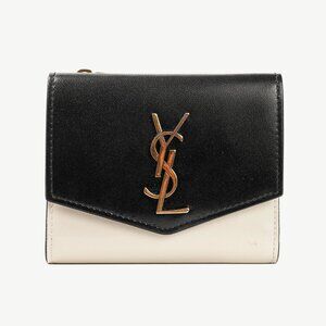 Saint Laurent Uptown Black & Crema Bos Taurus YSL Compact Wallet